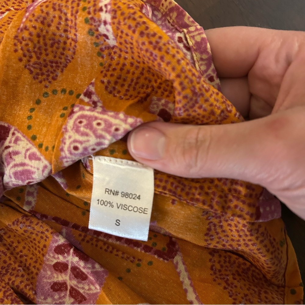 House of Harlow 1960 smocked off the shoulder boho orange pink print top Size S - Picture 7 of 13